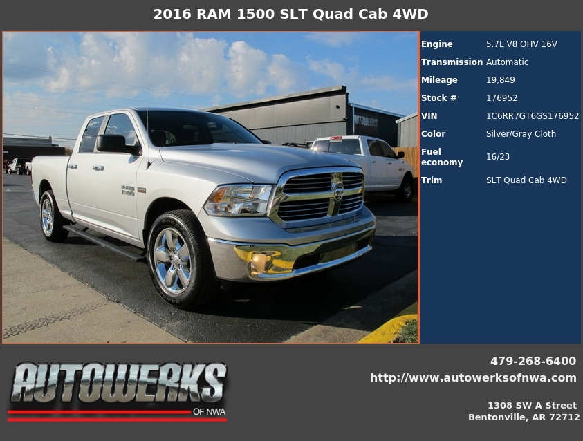 Autowerks of NWA Used 2016 Silver RAM 1500 For Sale In Bentonville, AR 72712