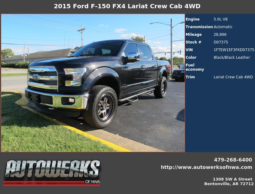 Autowerks of NWA Used 2015 Black Ford F150 FX4 For Sale In Bentonville, AR 72712