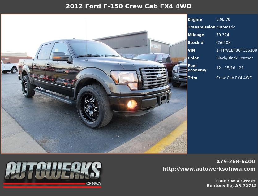 Autowerks of NWA Used 2012 Black Ford F150 For Sale In Bentonville, AR 72712