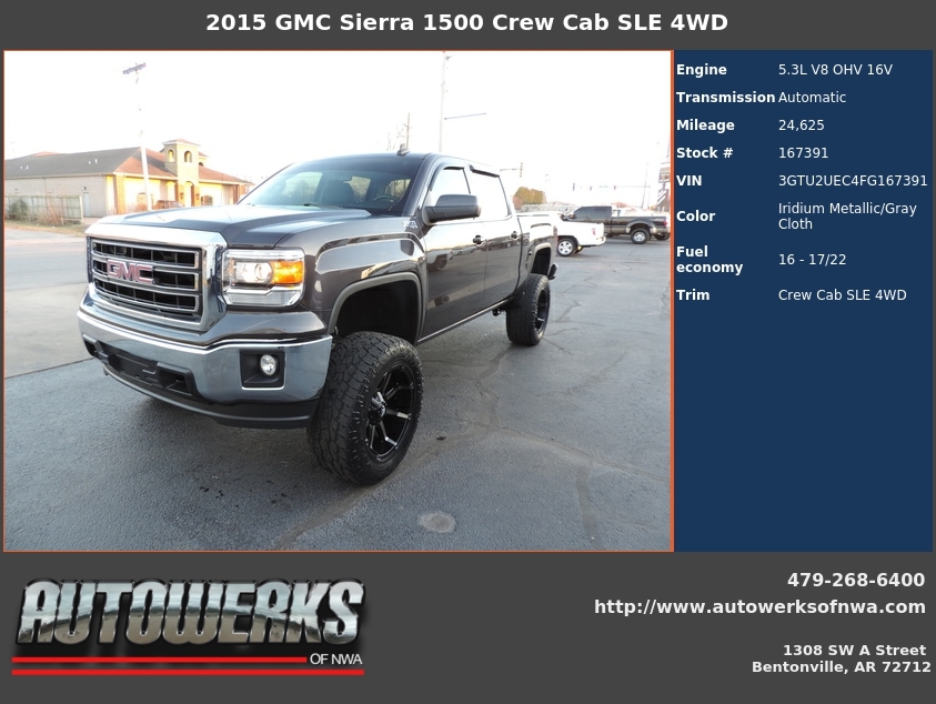 Autowerks of NWA Used 2015 Iridium Metallic GMC Sierra 1500 For Sale In Bentonville, AR 72712