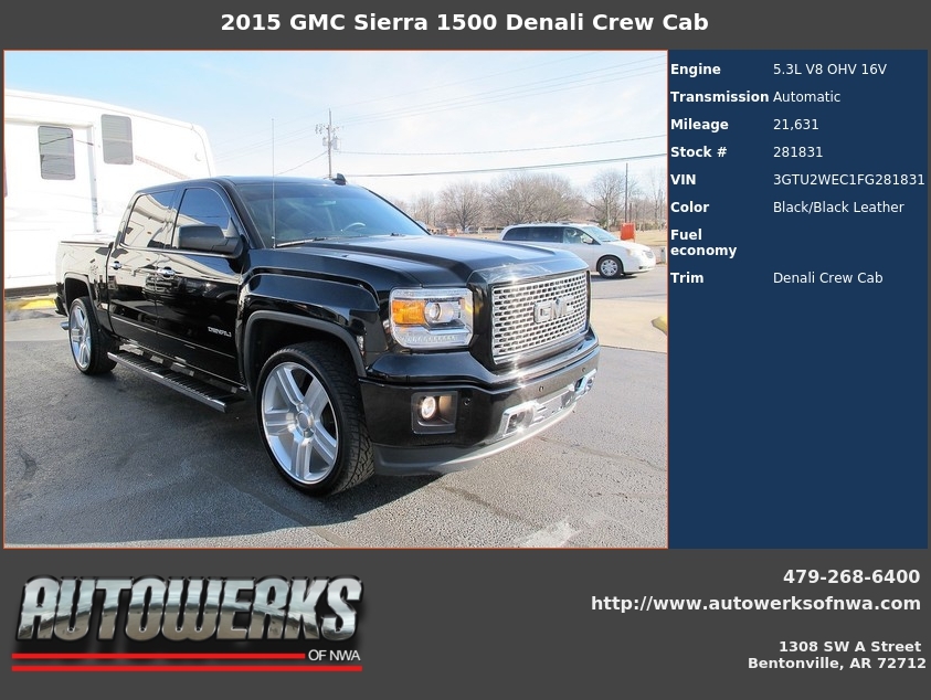 Autowerks of NWA Used 2015 Black GMC Sierra 1500 For Sale In Bentonville, AR 72712