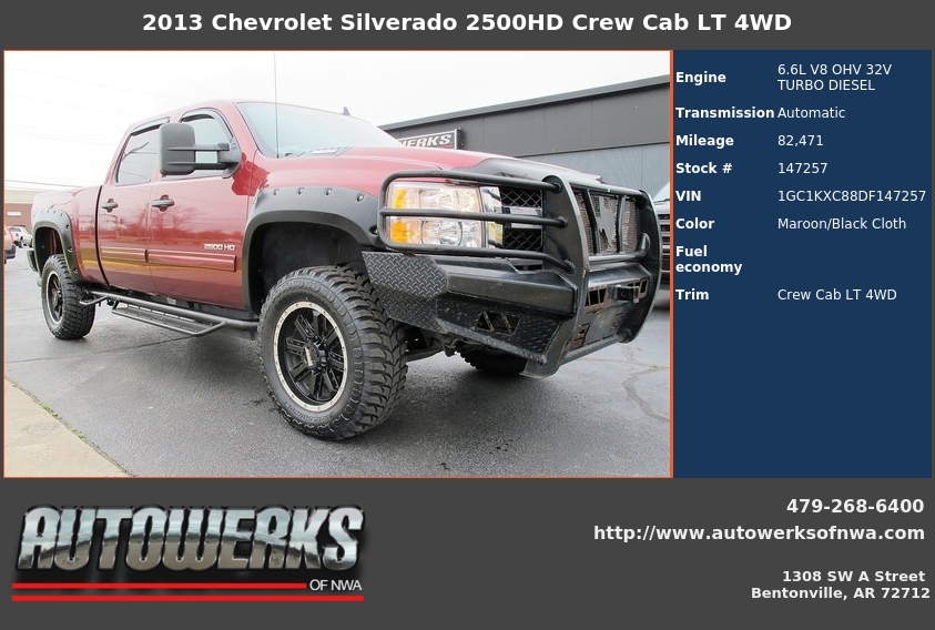 Autowerks of NWA Used 2013 Maroon Chevrolet Silverado 2500HD For Sale In Bentonville, AR 72712