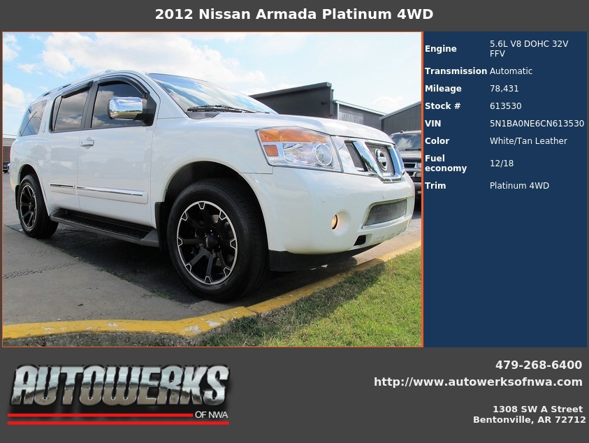 Autowerks of NWA Used 2012 Blizzard White Nissan Armada For Sale