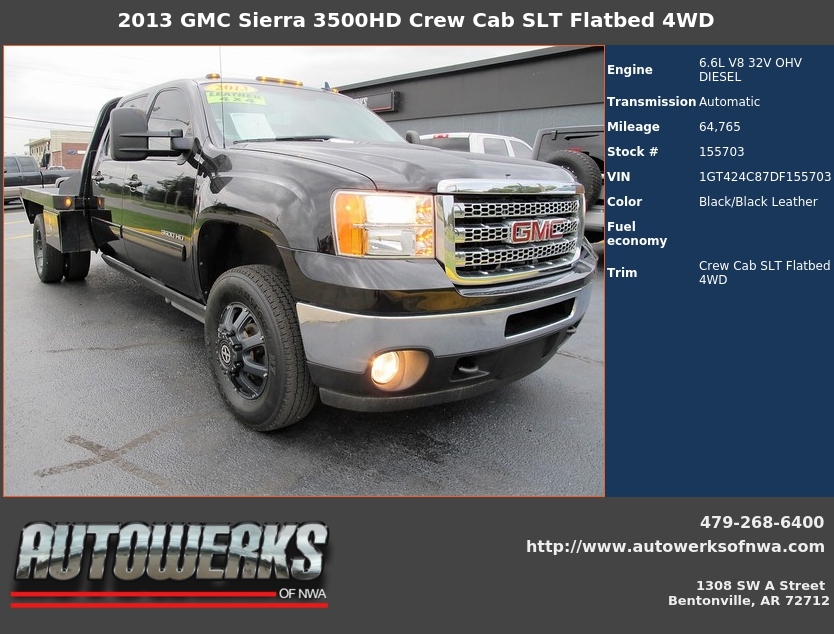 Autowerks of NWA Used 2013 Black GMC Sierra 3500HD For Sale In Bentonville, AR 72712