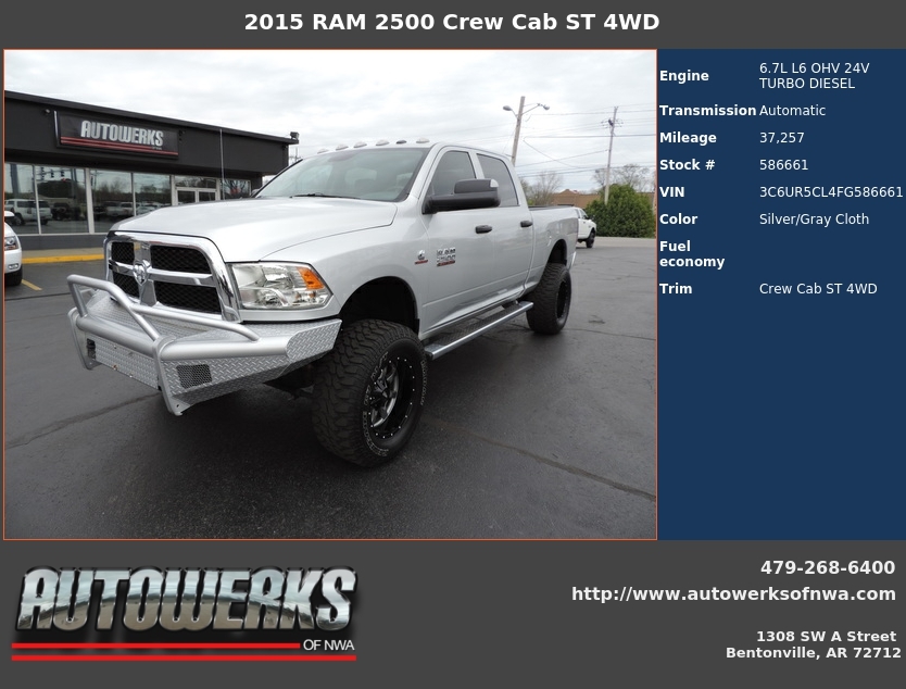 Autowerks of NWA Used 2015 Silver RAM 2500 For Sale In Bentonville, AR 72712