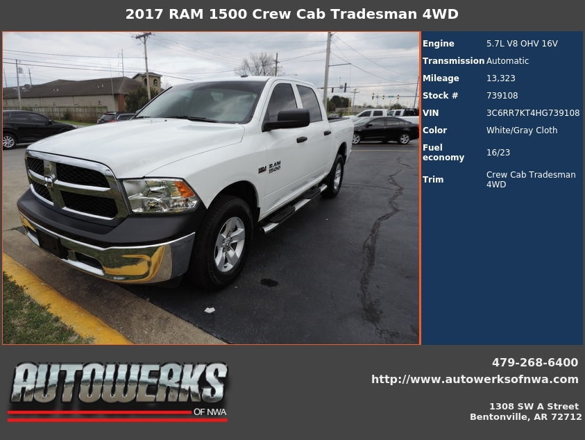 Autowerks of NWA Used 2017 White RAM 1500 For Sale In Bentonville, AR 72712