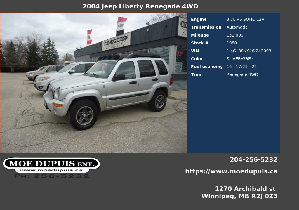 Silver 2004 Jeep Liberty Renegade 4WD SUV / Crossover Four-Wheel Drive Automatic