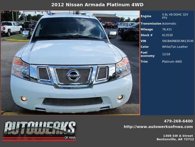 Autowerks of NWA Used 2012 Blizzard White Nissan Armada For Sale