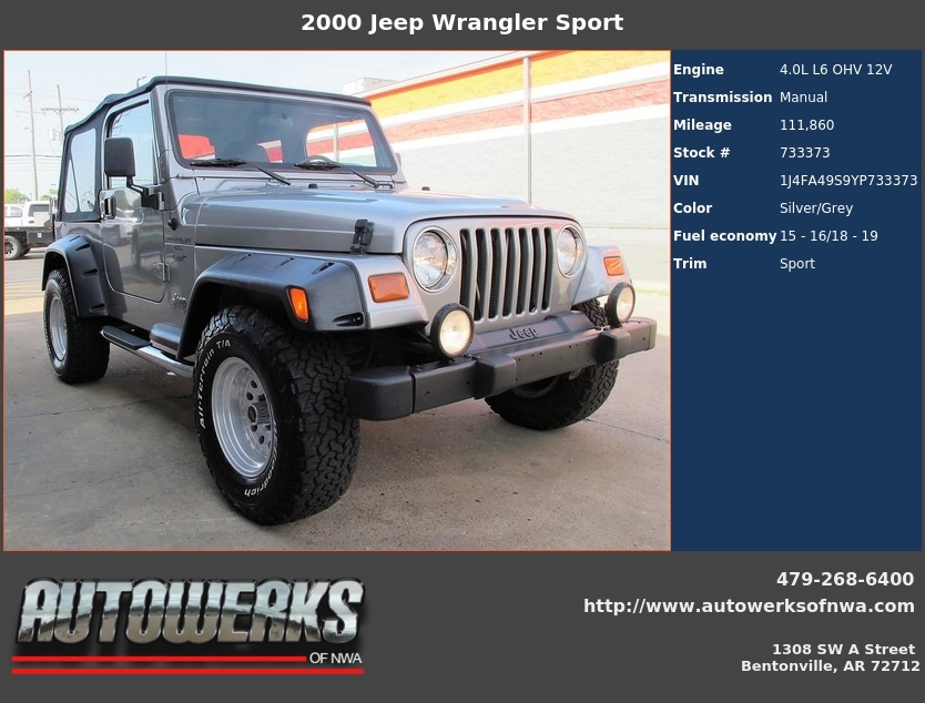 Autowerks of NWA | Used 2000 Silver Jeep Wrangler For Sale In Bentonville,  AR 72712
