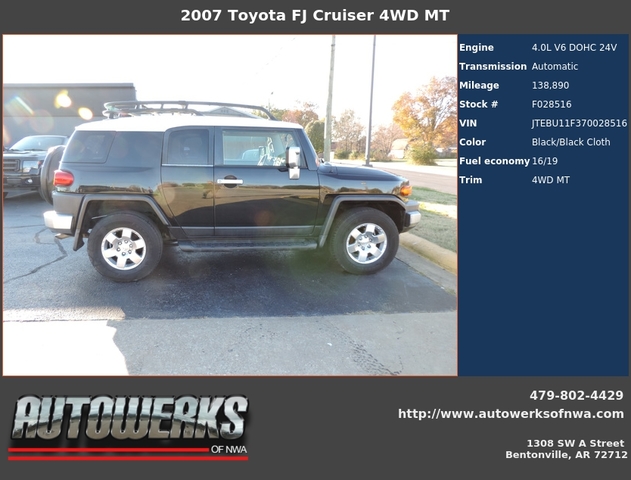 Autowerks Of Nwa Used 2007 Black Toyota Fj Cruiser For Sale In