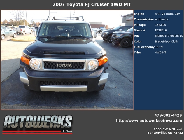 Autowerks Of Nwa Used 2007 Black Toyota Fj Cruiser For Sale In